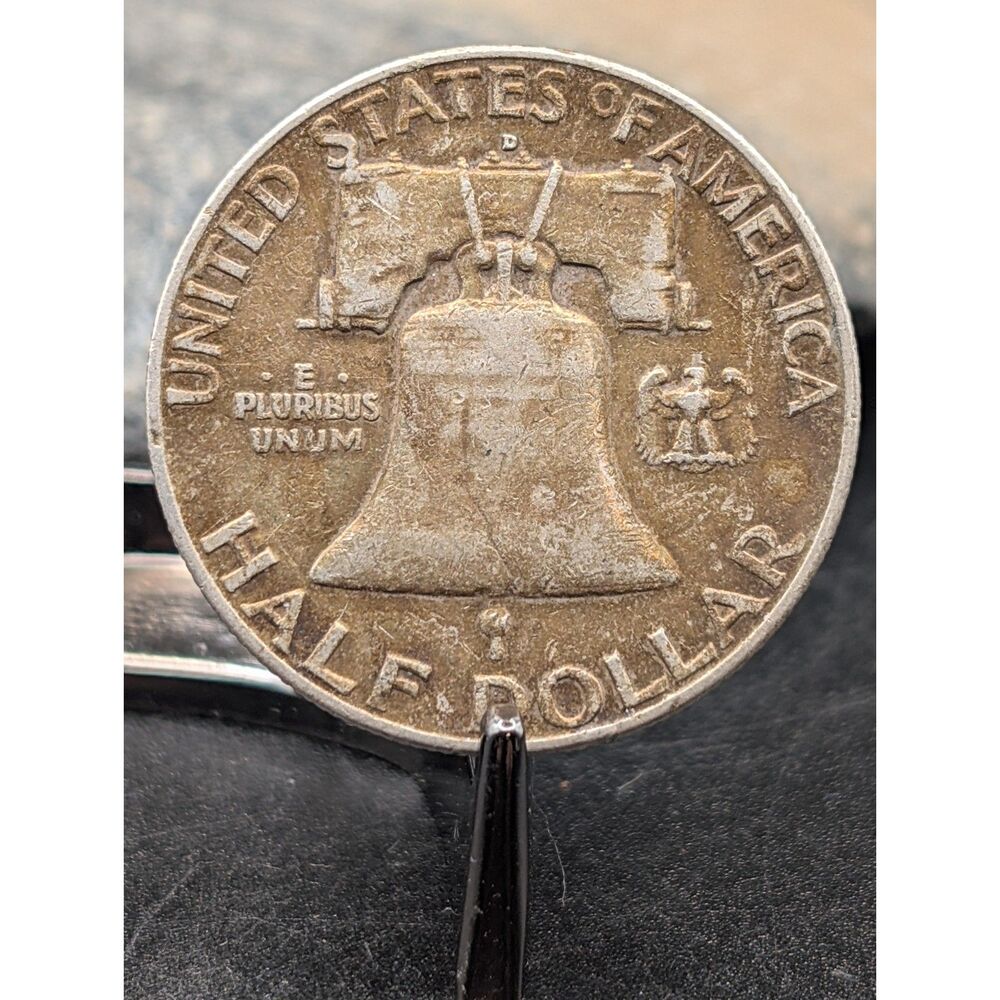 VINTAGE 1957 D Silver Franklin Half Dollar Coin Toned